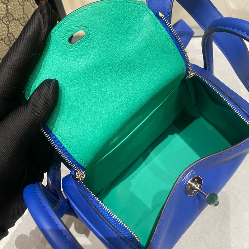 🌈Hermes💙Mini Lindy一代💙法國藍銀扣🌈99.9新閑置🌟Swift皮🌟愛馬仕🌟-1