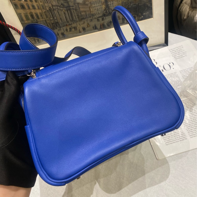 🌈Hermes💙Mini Lindy一代💙法國藍銀扣🌈99.9新閑置🌟Swift皮🌟愛馬仕🌟-8