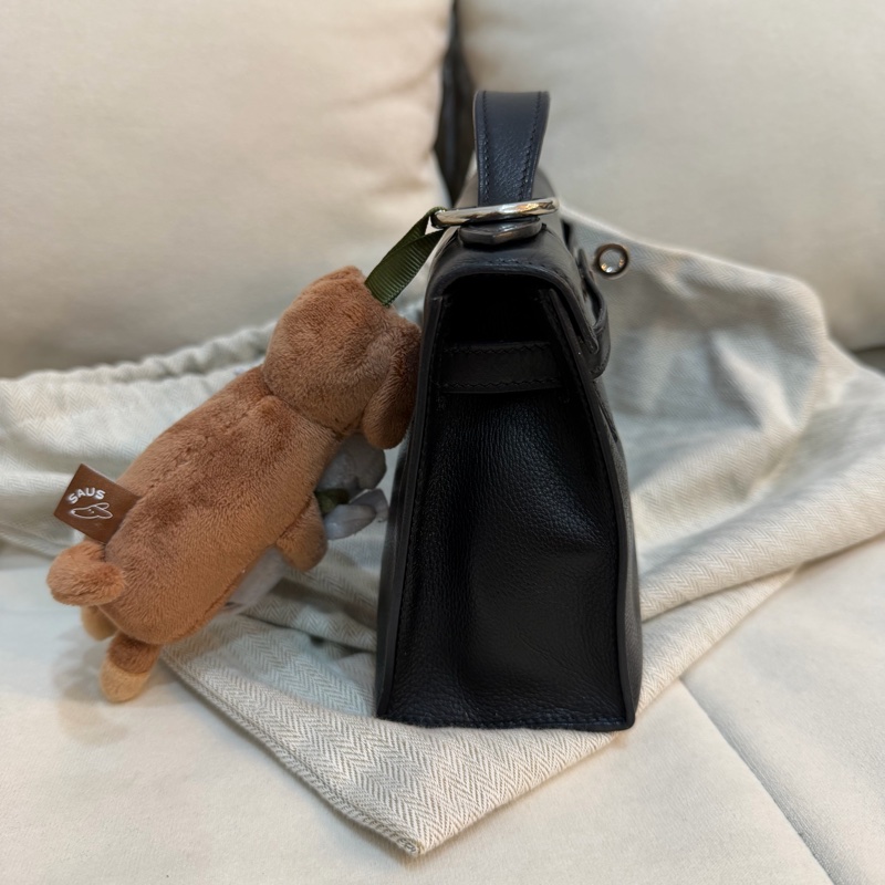 Hermes Pochette 黑銀 Mini Kelly 一代 愛馬仕 Evergrain皮-4