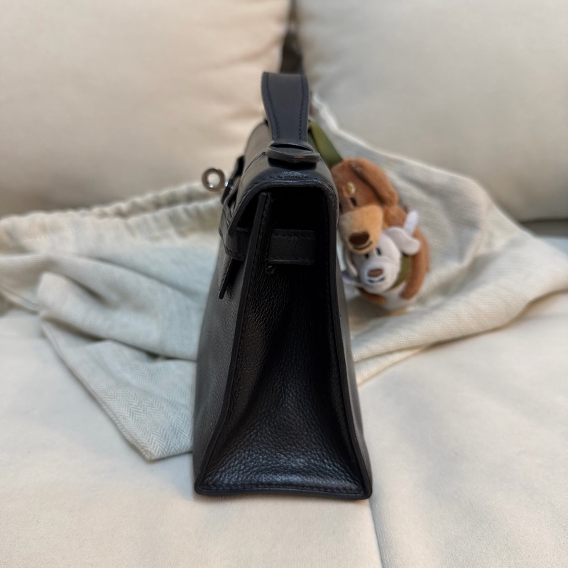 Hermes Pochette 黑銀 Mini Kelly 一代 愛馬仕 Evergrain皮-5