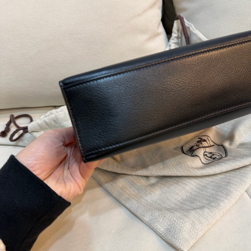 Hermes Pochette 黑銀 Mini Kelly 一代 愛馬仕 Evergrain皮-7
