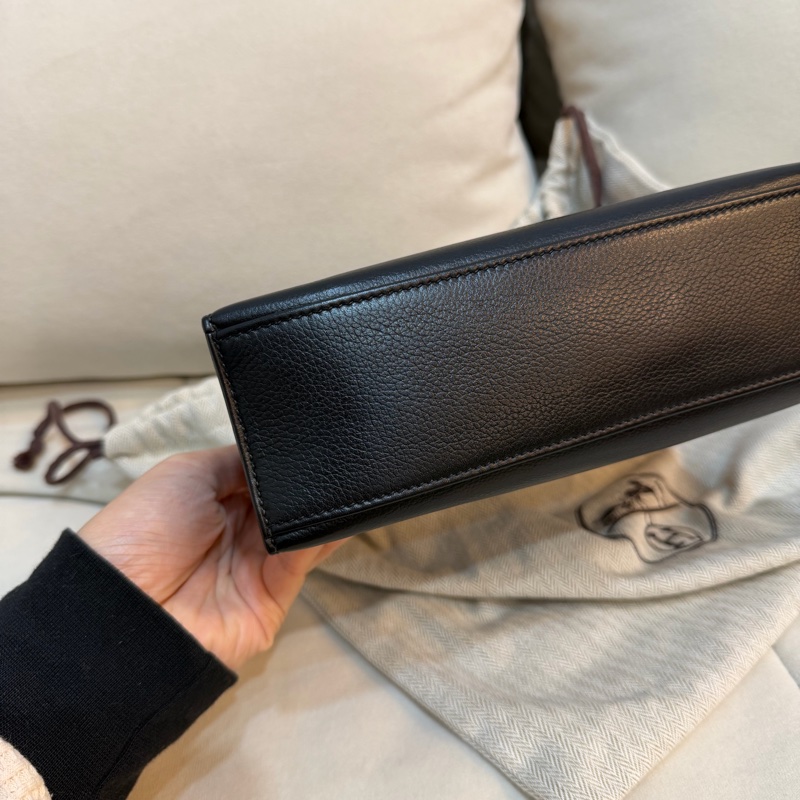 Hermes Pochette 黑銀 Mini Kelly 一代 愛馬仕 Evergrain皮-8