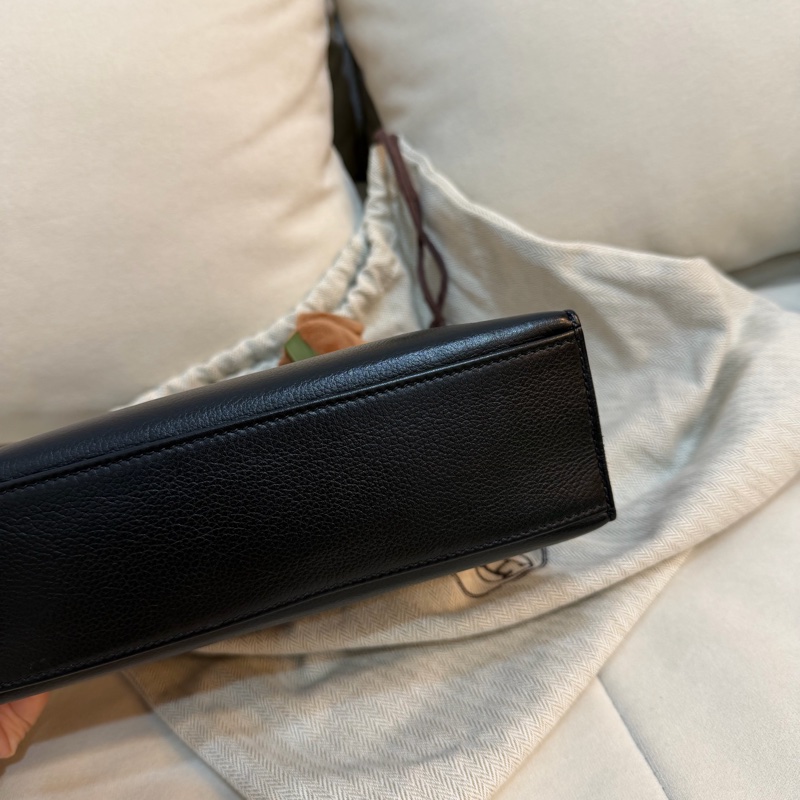Hermes Pochette 黑銀 Mini Kelly 一代 愛馬仕 Evergrain皮-9