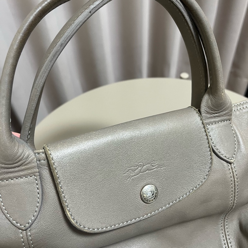 Longchamp 小羊皮折疊包 中號M 灰色-1