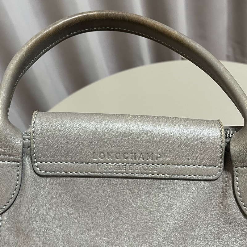 Longchamp 小羊皮折疊包 中號M 灰色-2