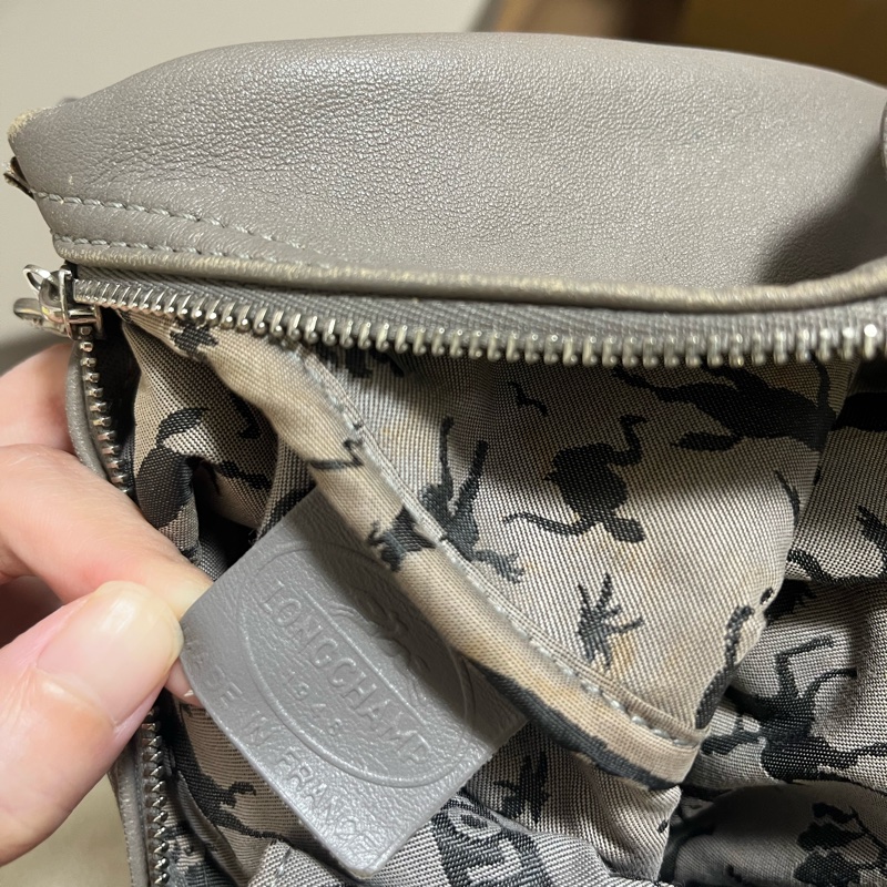 Longchamp 小羊皮折疊包 中號M 灰色-11