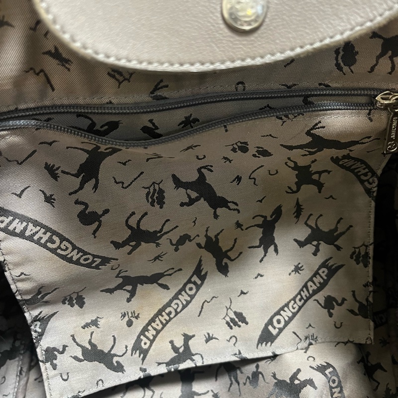 Longchamp 小羊皮折疊包 中號M 灰色-12