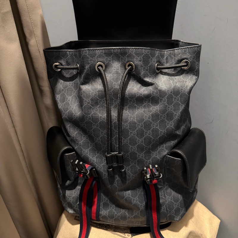 Gucci 經典老花 黑武士 Supreme 後背包-8