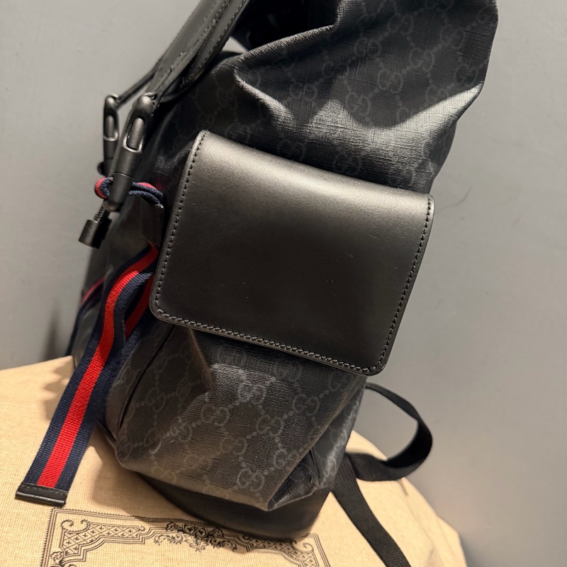 Gucci 經典老花 黑武士 Supreme 後背包-15
