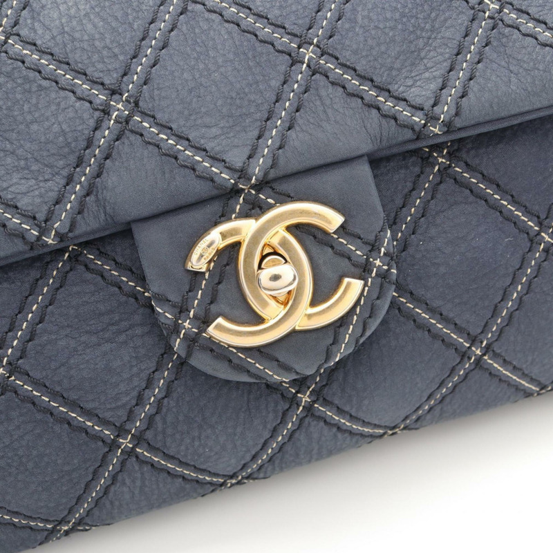 香奈兒女士單肩包,小牛皮,海軍藍-5