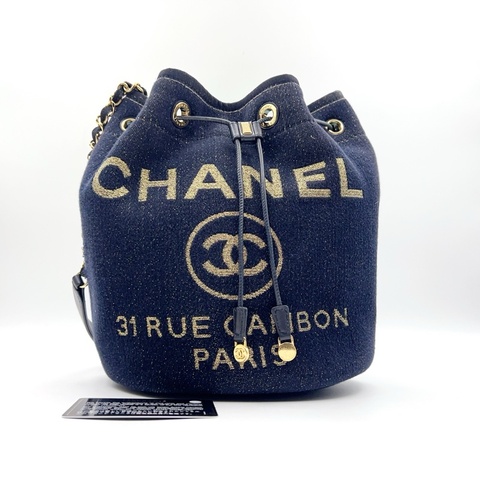 Chanel/香奈兒 帆布牛仔水桶包 鐳射28開 附件：有卡 尺寸：21*25cm