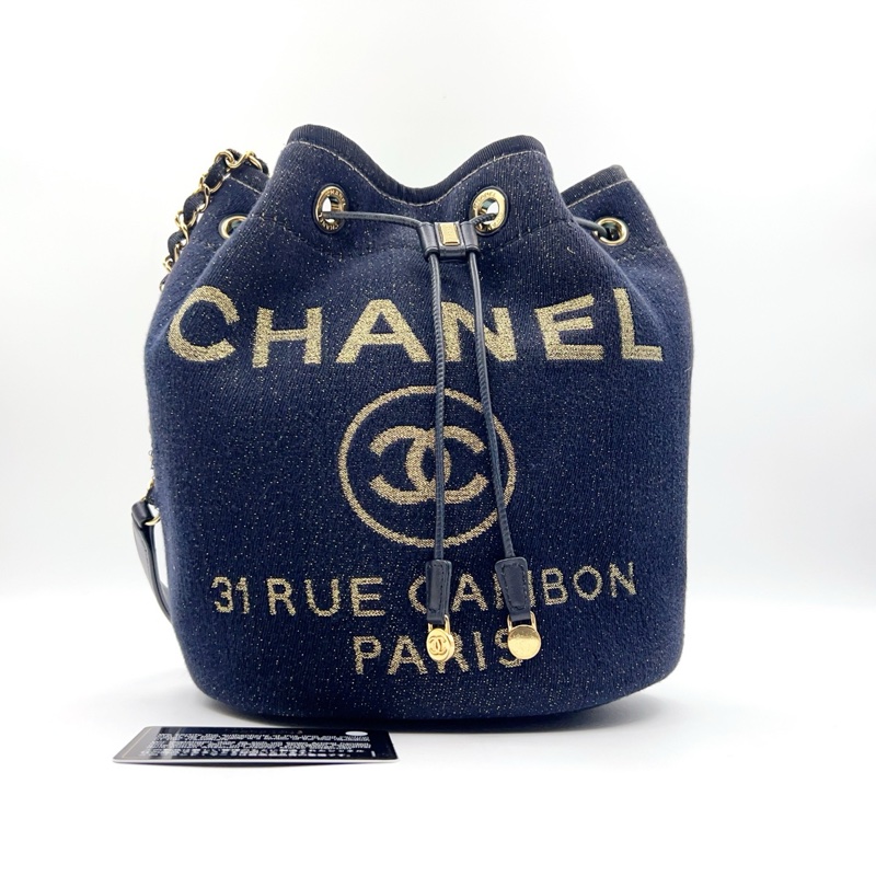 Chanel/香奈兒 帆布牛仔水桶包 鐳射28開 附件:有卡 尺寸:21*25cm-0