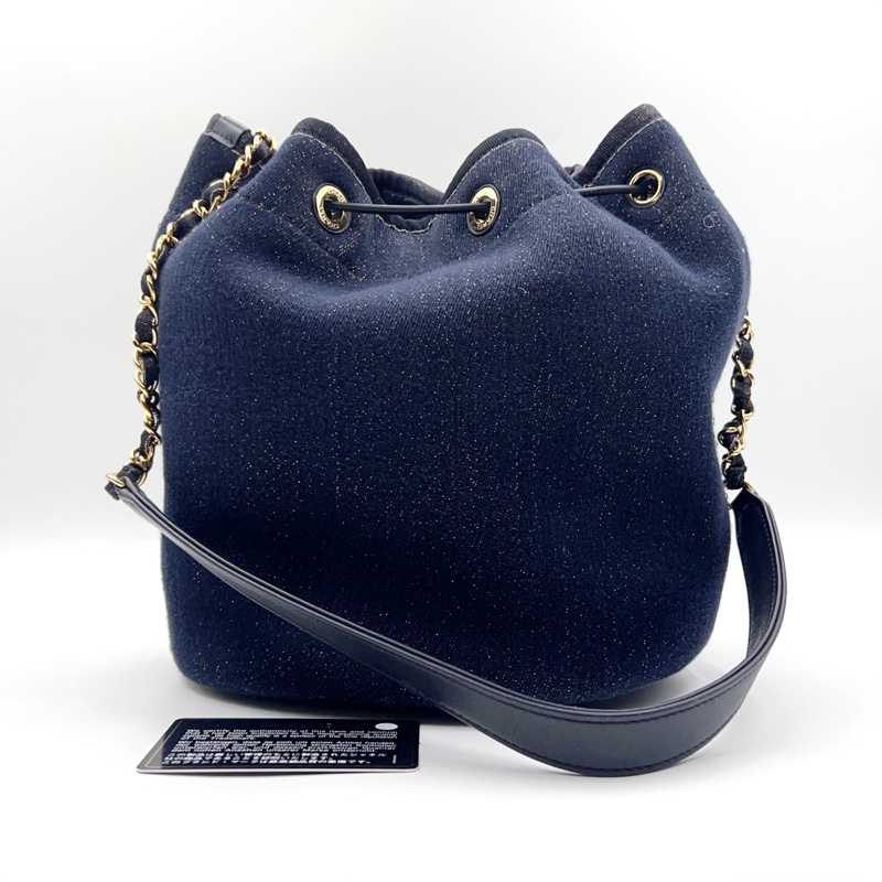 Chanel/香奈兒 帆布牛仔水桶包 鐳射28開 附件:有卡 尺寸:21*25cm-1