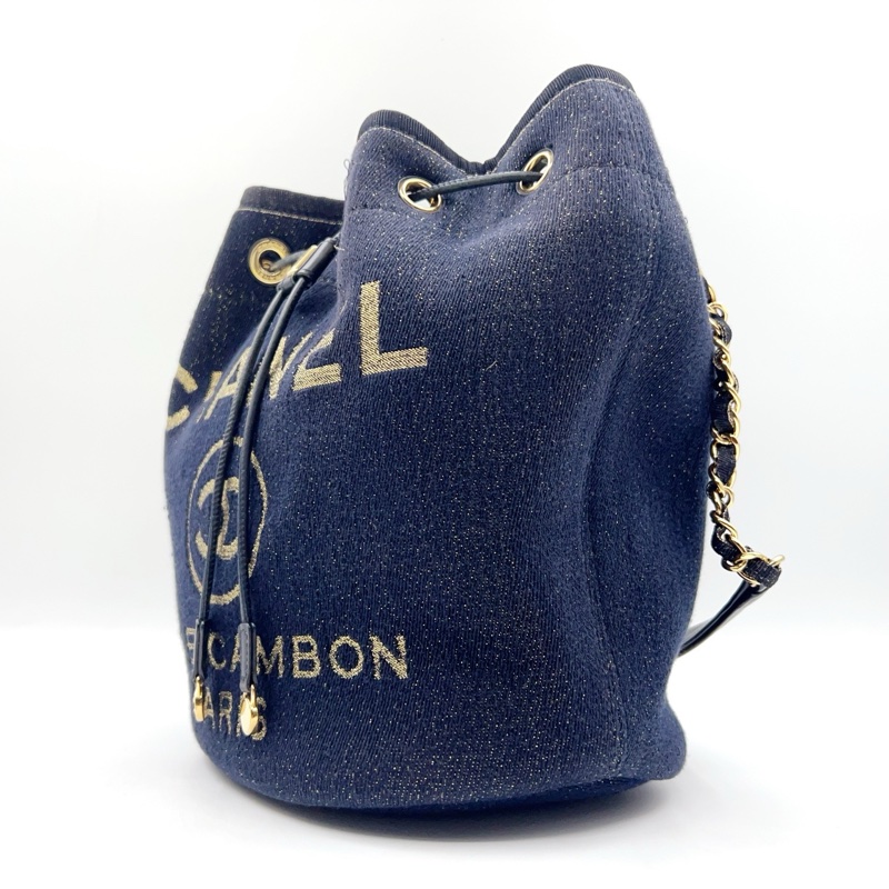 Chanel/香奈兒 帆布牛仔水桶包 鐳射28開 附件:有卡 尺寸:21*25cm-2