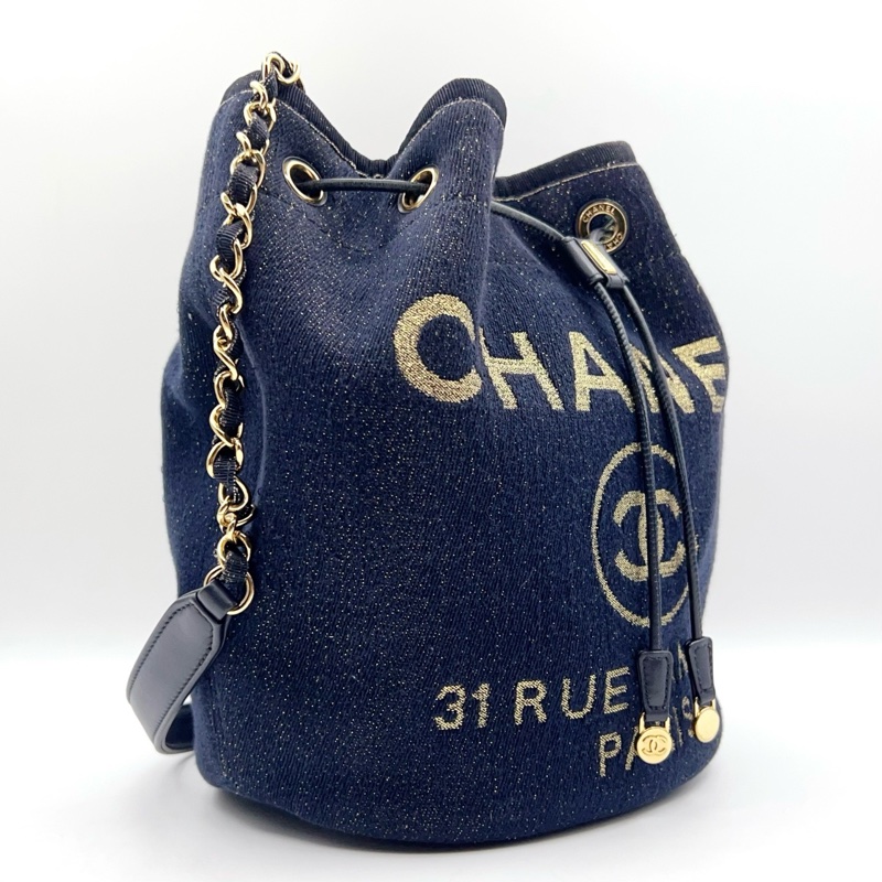 Chanel/香奈兒 帆布牛仔水桶包 鐳射28開 附件:有卡 尺寸:21*25cm-3