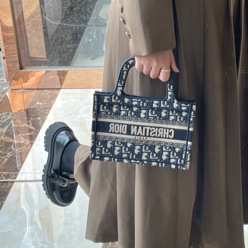 可愛到犯規😍99新🆕Dior迪奧藍色老花刺繡Book tote迷你托特包手提包-1