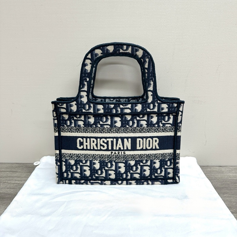 可愛到犯規😍99新🆕Dior迪奧藍色老花刺繡Book tote迷你托特包手提包-10