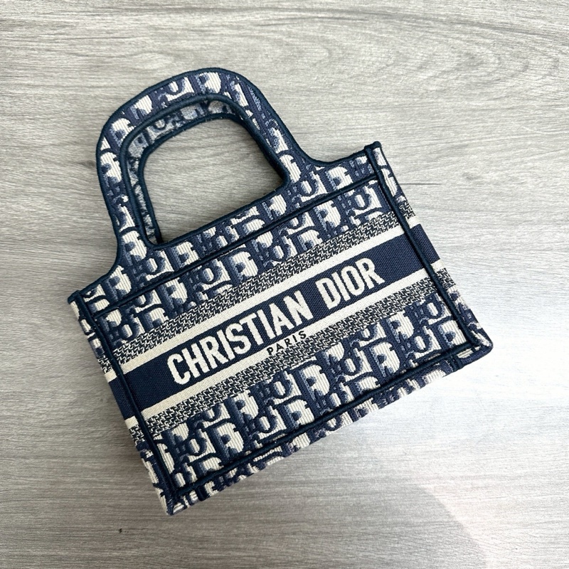可愛到犯規😍99新🆕Dior迪奧藍色老花刺繡Book tote迷你托特包手提包-12