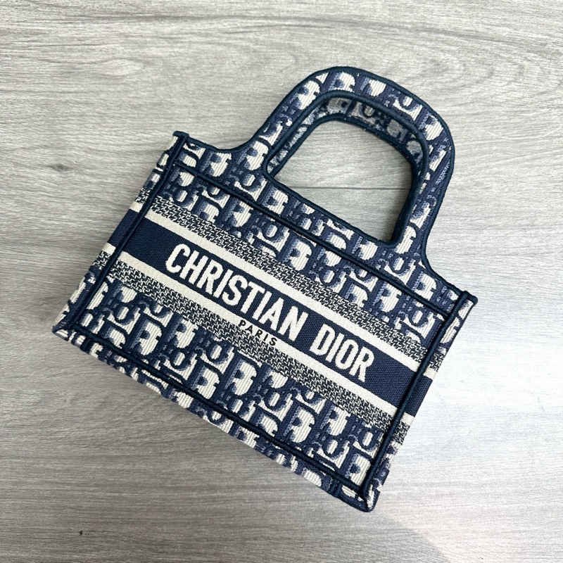 可愛到犯規😍99新🆕Dior迪奧藍色老花刺繡Book tote迷你托特包手提包-13