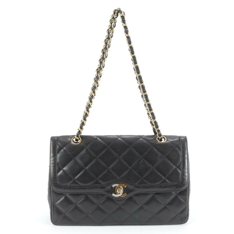 香奈兒巴黎限量版絎縫雙蓋羊皮單肩包，帶序號封條，女士款-0