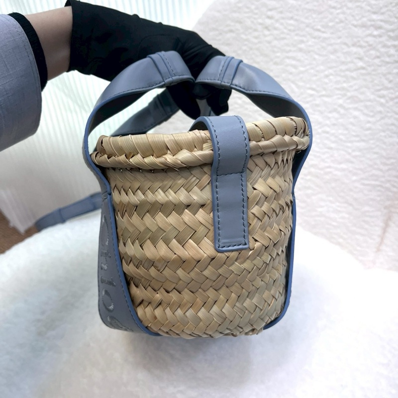 克羅伊CHLOE灰藍色Sense字母刺繡小牛皮拼拉菲草編織包CHC23SS304J66-4