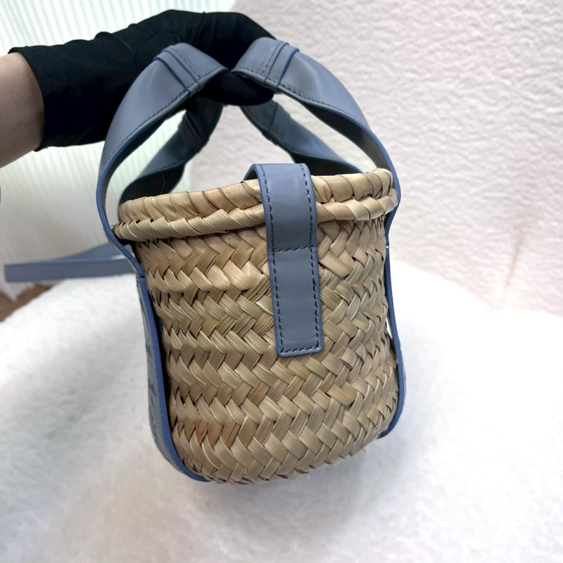 克羅伊CHLOE灰藍色Sense字母刺繡小牛皮拼拉菲草編織包CHC23SS304J66-5