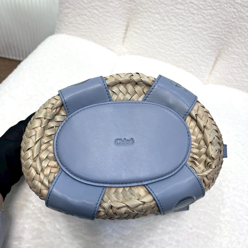 克羅伊CHLOE灰藍色Sense字母刺繡小牛皮拼拉菲草編織包CHC23SS304J66-8