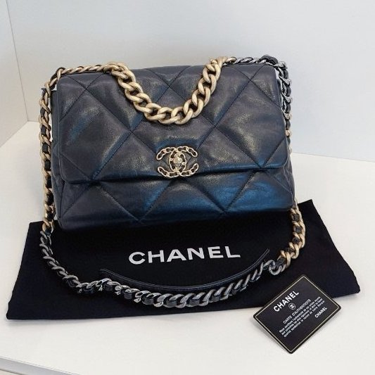 近新品 Chanel香奈兒 經典黑金19bag中號手提斜背包-0
