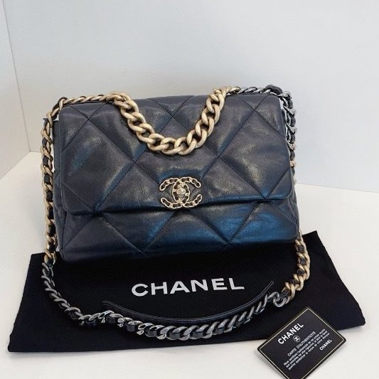 近新品 Chanel香奈兒 經典黑金19bag中號手提斜背包-5