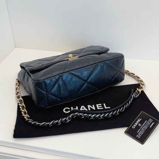 近新品 Chanel香奈兒 經典黑金19bag中號手提斜背包-7