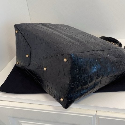 閒置新 Chanel香奈兒 限量版稀有款 黑金牛皮鱷魚紋 抽繩手提/肩背tote托特-8