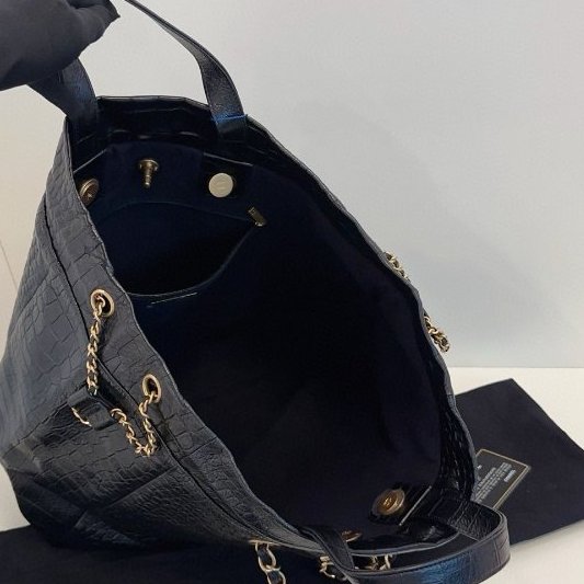 閒置新 Chanel香奈兒 限量版稀有款 黑金牛皮鱷魚紋 抽繩手提/肩背tote托特-9