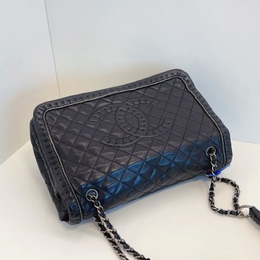 Chanel香奈兒 黑銀牛皮菱格大雙C翻蓋肩背包 肩帶皮穿鏈條和麻花編織組合-3