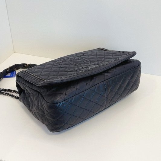 Chanel香奈兒 黑銀牛皮菱格大雙C翻蓋肩背包 肩帶皮穿鏈條和麻花編織組合-4