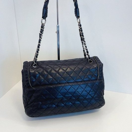 Chanel香奈兒 黑銀牛皮菱格大雙C翻蓋肩背包 肩帶皮穿鏈條和麻花編織組合-6