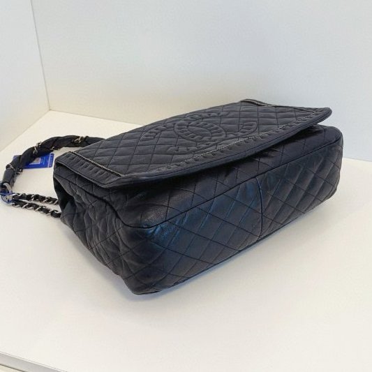 Chanel香奈兒 黑銀牛皮菱格大雙C翻蓋肩背包 肩帶皮穿鏈條和麻花編織組合-7