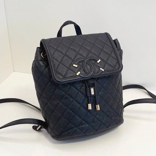 經典款 Chanel香奈兒 Vanity case黑金荔枝牛皮抽繩後背包-2