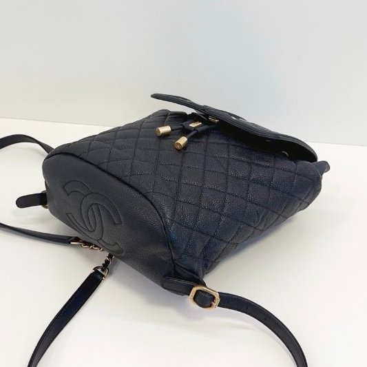 經典款 Chanel香奈兒 Vanity case黑金荔枝牛皮抽繩後背包-8