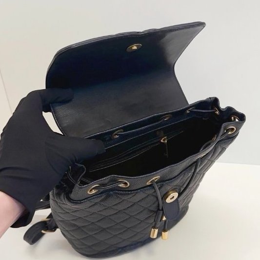 經典款 Chanel香奈兒 Vanity case黑金荔枝牛皮抽繩後背包-9