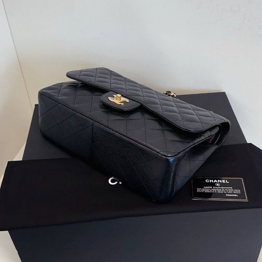 閒置新 Chanel香奈兒 黑金魚子醬雙蓋CF Jumbo鏈條肩背斜背包-8