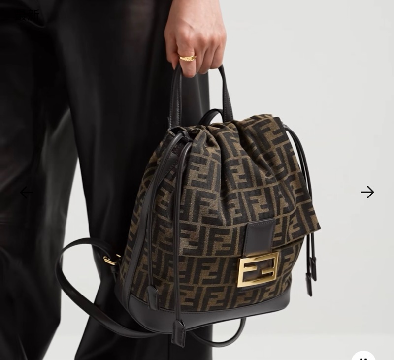 FENDI 棕色FF提花布料背包-2