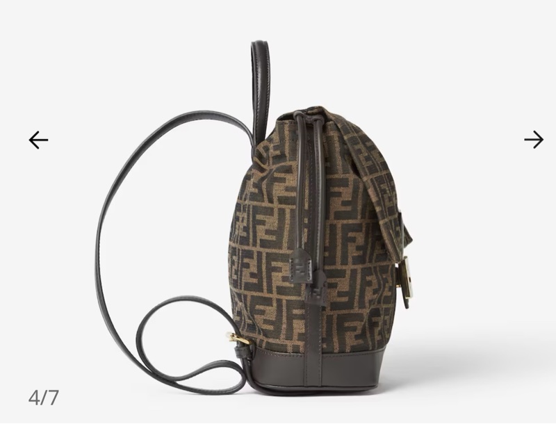 FENDI 棕色FF提花布料背包-5