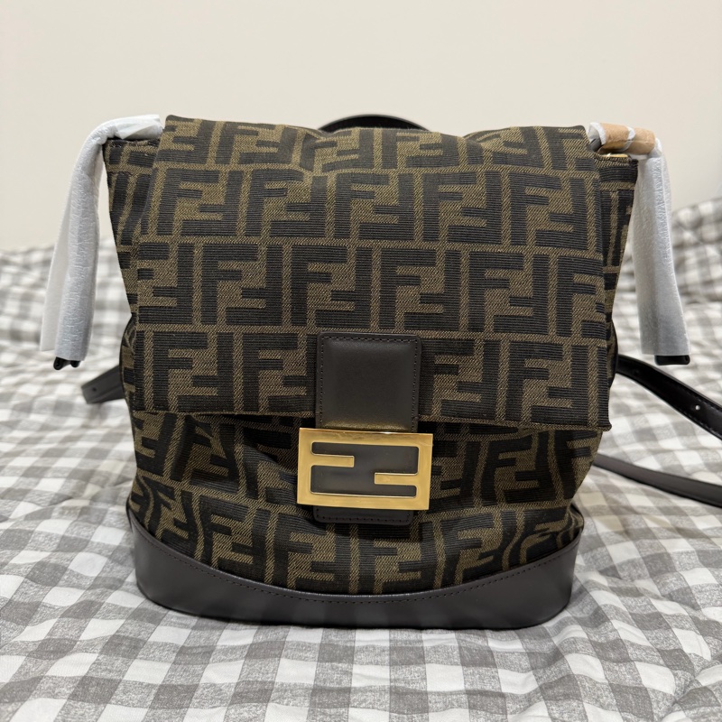 FENDI 棕色FF提花布料背包-7
