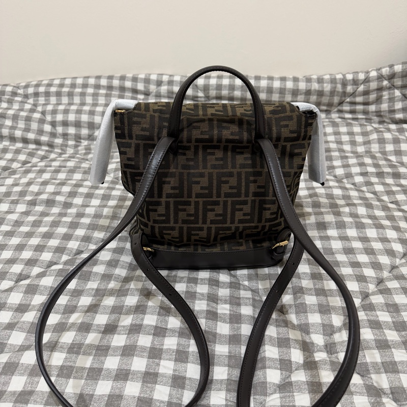 FENDI 棕色FF提花布料背包-9