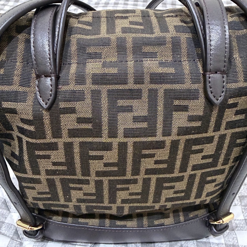 FENDI 棕色FF提花布料背包-10