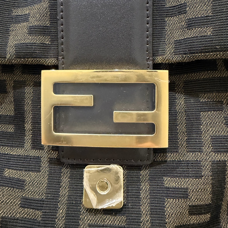 FENDI 棕色FF提花布料背包-17
