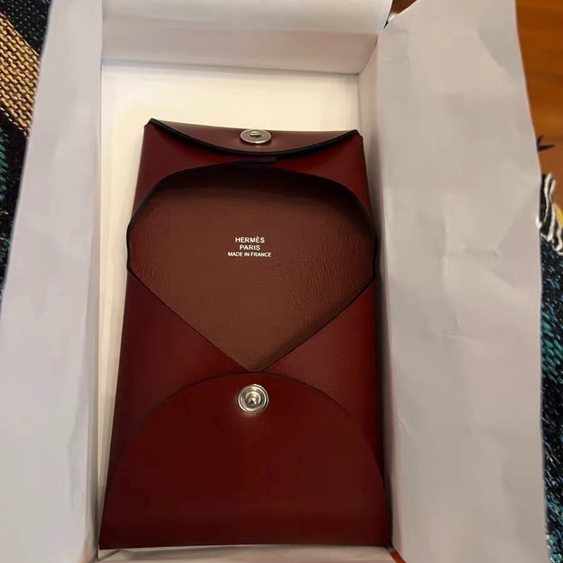 超美! 愛馬仕 Hermès Bastia 零錢包|Box 小牛皮W刻|酒紅棕|銀扣|附盒-0