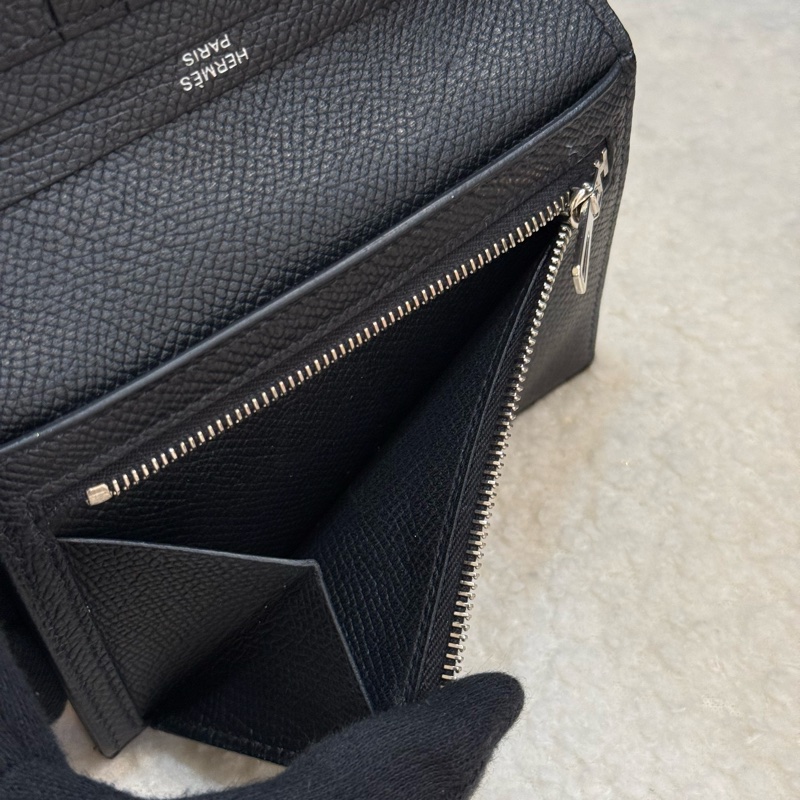 (2023台灣專櫃購證)Hermes bearn 短夾 黑銀 專櫃購入近十萬-4