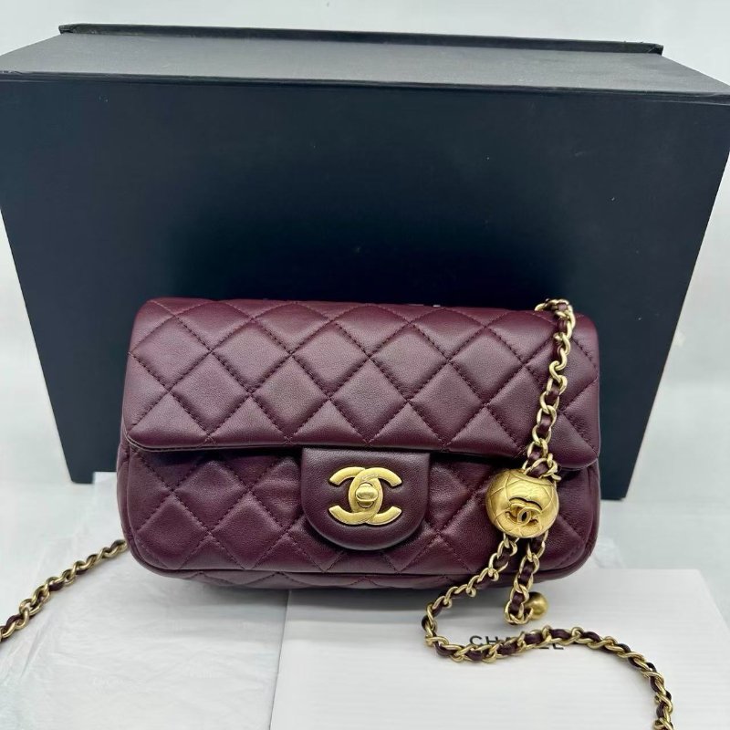 chanel Cf20金球24k紅棕色99新配件塵袋盒子-0