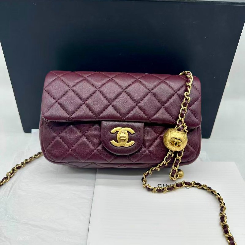chanel Cf20金球24k紅棕色99新配件塵袋盒子-1